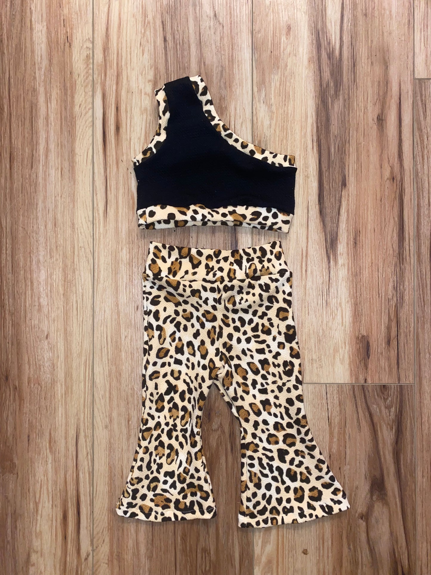 One shoulder crop with flare pants